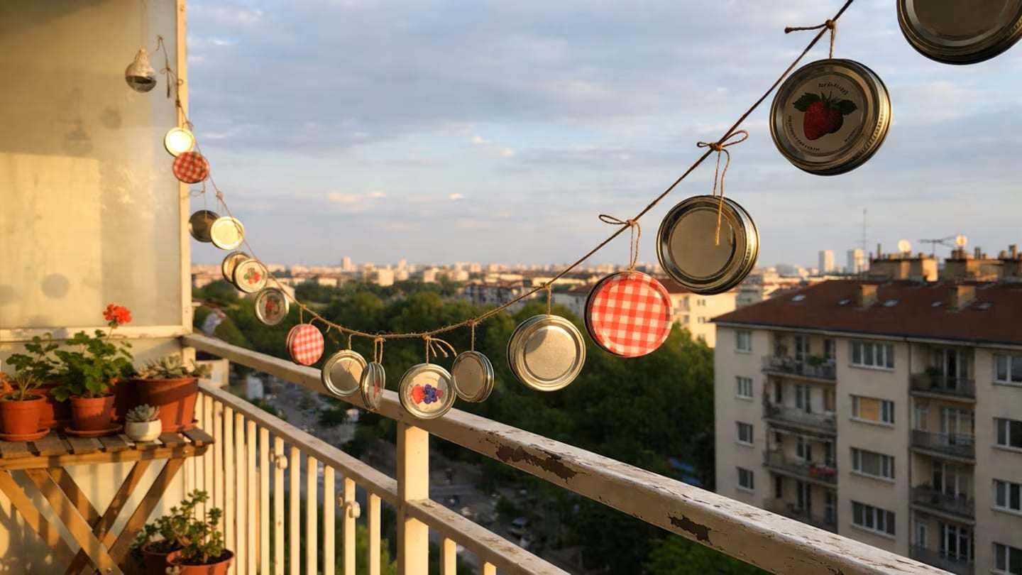 Věšení víček od sklenic s marmeládou na balkóně: proč se to doporučuje a k čemu to slouží.